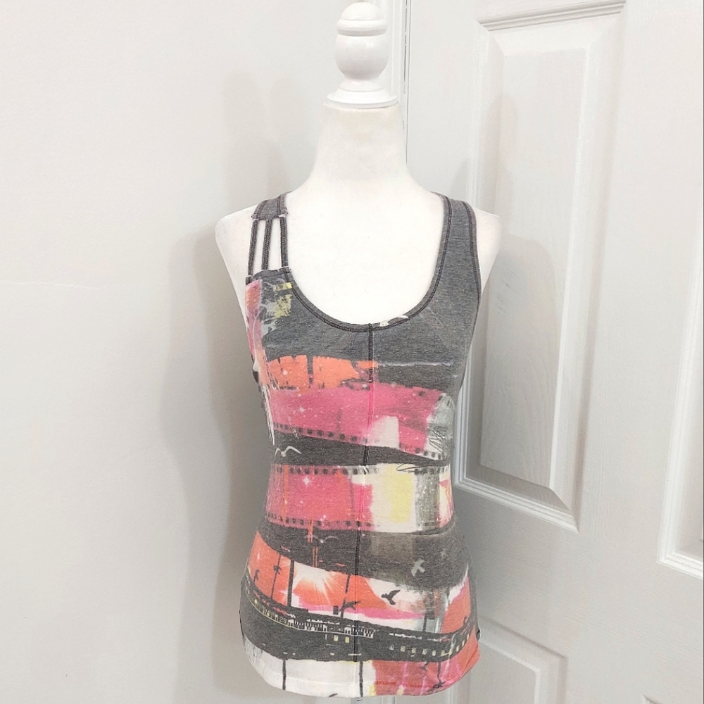 Gray and Pink Criss Cross Tank Top